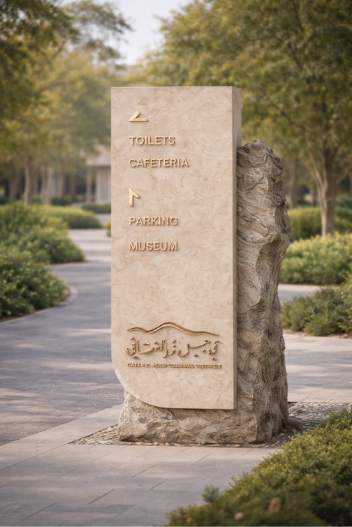 Wayfinding totem signage in cultural destination, Jabal Thawr